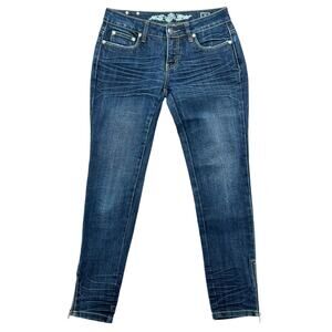 Rampage Jeans Womens 5 Skinny Low Rise Y2K Dark Wash Denim Ankle Zip Detail